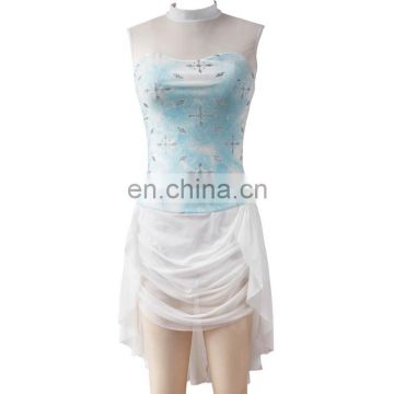 NT16092 New arrival white mesh and light blue snow printing overlay costumes dresses for women and adult, dancewear leotards