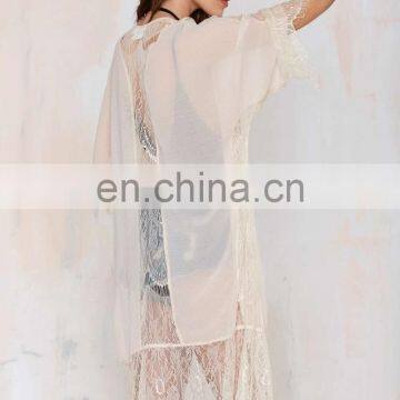 China Supplier Fashion Summer White Open Front Women Sexy Long Lace Kimono Cardigan photo-4