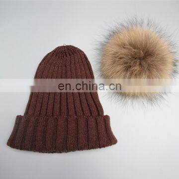 Wholesale Latest UK Style Acrylic Crochet Hat With Raccoon Fur Poms Knit Hat photo-6