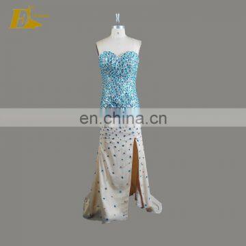 Hot Sale Sweetheart Neckline Slit Nude Chiffon Beaded Suzhou Prom Dress 2017