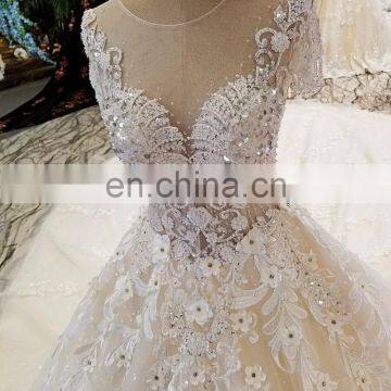 LS00298 Wedding Gown Classic Custom Short Sleeves Flower Pattern Long Train Sexy Zipper Wedding Dresses photo-3