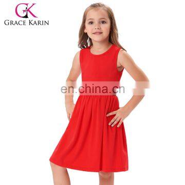 Grace Karin Girls Children Sleeveless Crew Neck Watermelon Red Cotton Dress Kids Party Dress CL008990-2