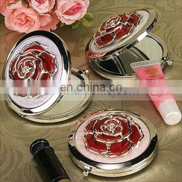 AR02 Bold Red Rose Chrome Compact Mirror Favor