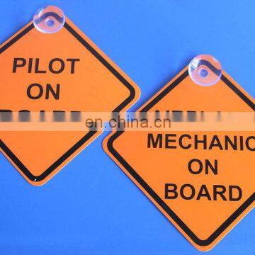 Plastic pilot on board suction cup window sign for airplane