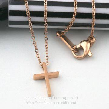 Stainless Steel Cross Pendant Religious Jewelry Necklace Pendant Rose Gold Necklace photo-3