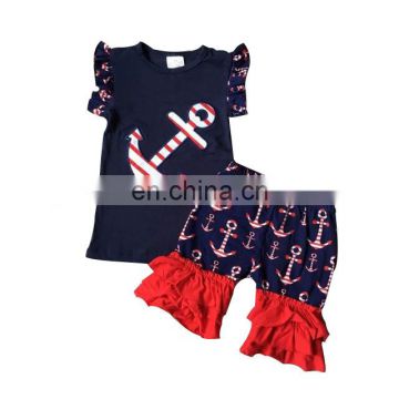 Soft Cotton Ruffle Short Kids Outfits Anchor Print 2 Piece Set Clothes