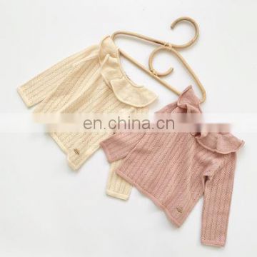 2020 autumn ins baby girl pullover lotus leaf collar hollow knit sweater baby sweater long sleeve thin