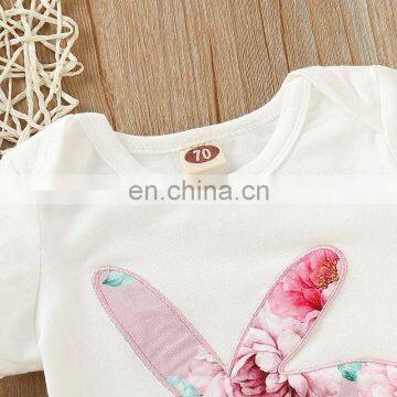 Easter Day 2019 Short Sleeved Kids Clothes Girls Children Clothing Sets Bunny White Romper & Flower Pants & Headband 3PCS Set photo-6