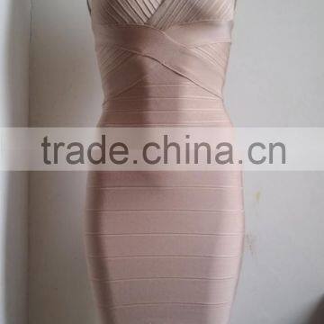 Summer Dress Wholesale Top Quality 2015 New Fashion Women Attractive Rayon Stretch v Neck Nude Sey Mini Bodycon Evening Party Ba
