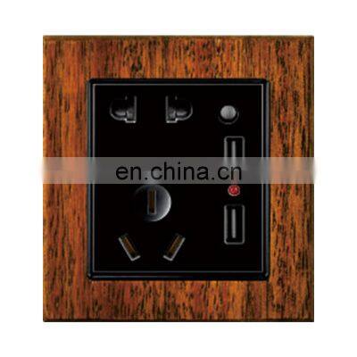 Type 86 AU Standard 5 pin Wall Socket With Switch 16A Thick Solid Wood Panel With USB Socket And Switches Electrical With LED