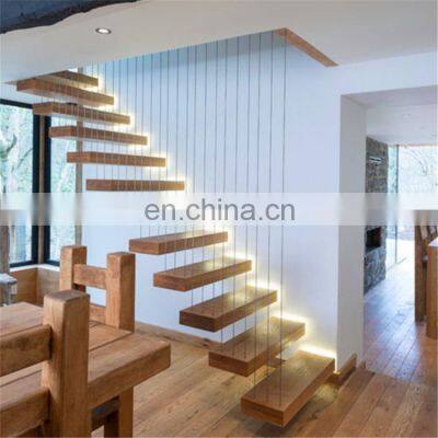 Interior straight floating stairs glass railing handrail staircase design