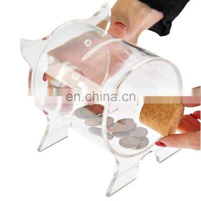 Customized Clear Acrylic Child Pig Shape Piggy Bank With Cork Stopper for Kids photo-3