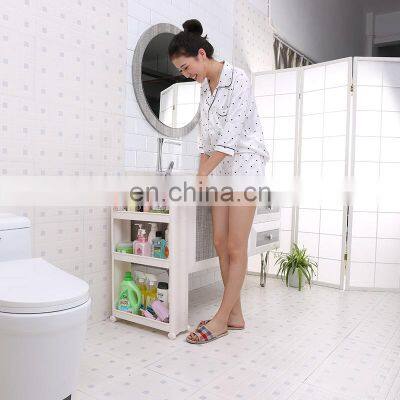 Multipurpose White Small 3Tier Pull Out Removable Storage Toilet Corner Organizer No Drill Bathroom Rack Plastic Shelf Wheeled