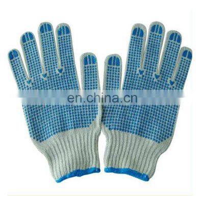 Manufacturer wholesale quality knitted PVC dotted white yellow blue cotton work gloves for construction