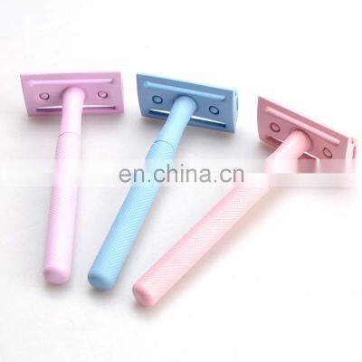 ECO-Friendly Customized Logo Blue Double Edge Metal Safty Blade Womens Safety Shave Razor photo-2