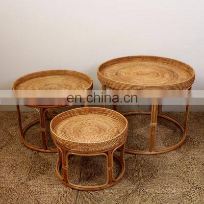 Set Of 3 Rattan coffee table furniture indoor outdoor Bedside Table High Quality Vietnam Manufacturer Cheap Wholesale