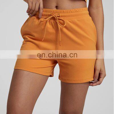 New Arrival Breathable Quick Dry Elastic Waist Drawstring With Side Pocket Gym Fitness Yoga Shorts Women Workout Sports Wear