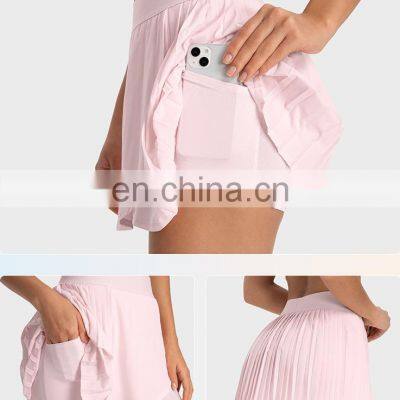 Low MOQ New Sexy Pleated Two In One With Shorts Golf Tennis Sports Wear Mini Skirt Women Workout Gym Outdoor Sportswear photo-2