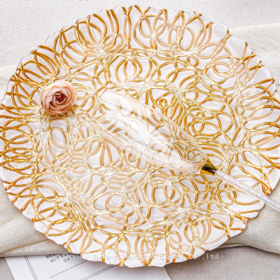 Colorful 13 Inches Customized Gold Cake Dessert Glass Dinner Charger Plates photo-3