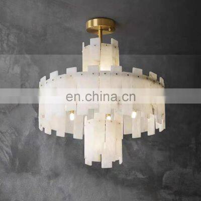 Home decor luxury round pendant light gold simple led hanging lamp kitchen modern alabaster chandelier