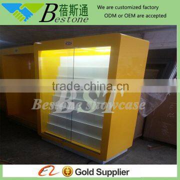 Modern yellow wall display stand for mobile accessories