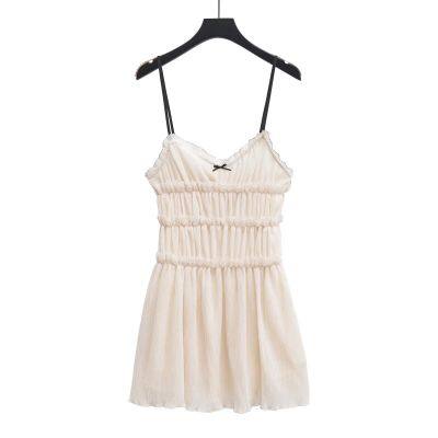 Spring New European and American Style Small Bow Decoration Texture Slim Fit Suspender Dress for Women photo-3