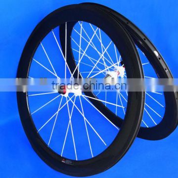 Full Carbon Road Bike Bicycle Clincher Wheelset 60mm White Spokes White Hubs FLX-WS-CW06