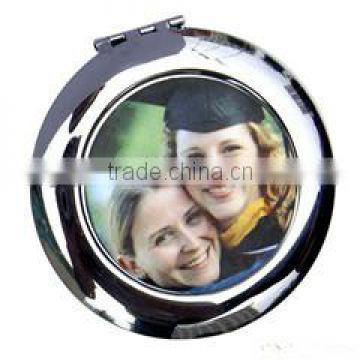 Sublimation blank silver round shape photo compact mirror, Make-up Mirror