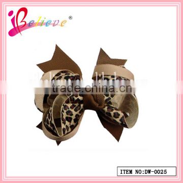 Fashion leopard pattern korean fashion girls luxurious hair accessories multilayers ribbon bow hair clip (DW--0025)