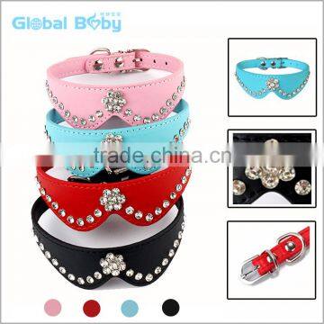 Bling Rhinestones Wintersweet Shaped Pu Leather Pet Collar For Puppy Dog