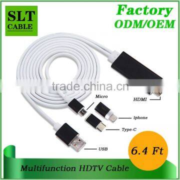 SLT Newest Multifunction HDMI HDTV Cable For Type-C Android Iphone etc Connector