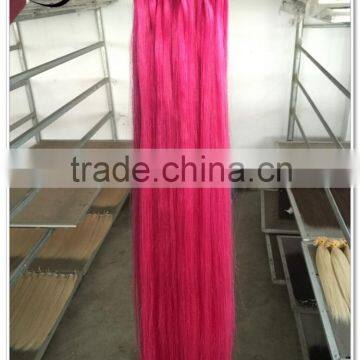 Wholesale grade 7a pink silky straight 100% human hair micro loop ring hair extension