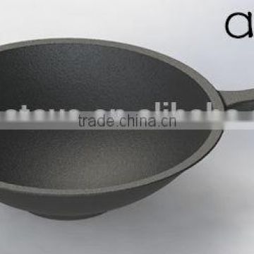 cast iron wok with long help handle/ cast iron cookware foundry