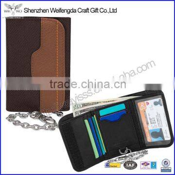 Travel safety leather wallet chain id card holder with RFID blocking