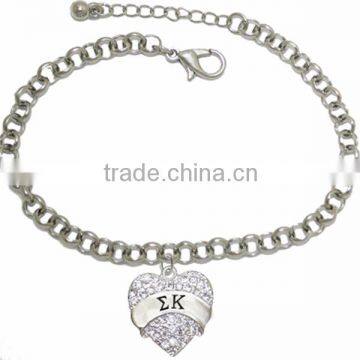 Genuine Austrian Clear Crystal SIGMA KAPPA SORORITY Charm Chain Link Bracelet