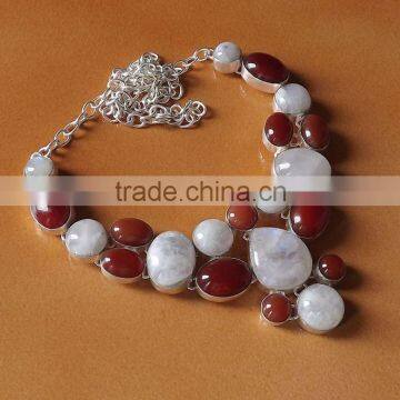 Rainbow Moonstone, Carnelian Necklace plated 925 Sterling Silver 84 Gms 18-20 Inches