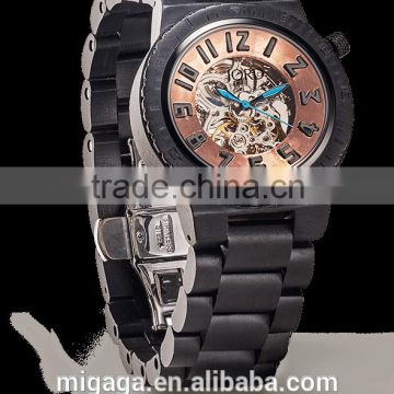 Eco-friendly Wooden Skeleton Watch Men's Automatic Wood Watch