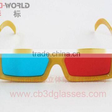 Yellow frame red&cyan 3d glasses plastic