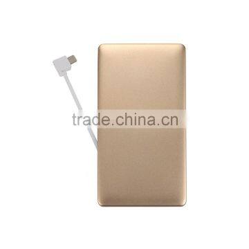 Thinest 6mm portable aluminum name card power bank built-in cable power bank 3200mah