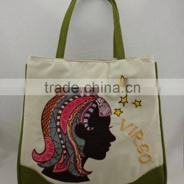 Applique embroidery canvas virgo tote bag