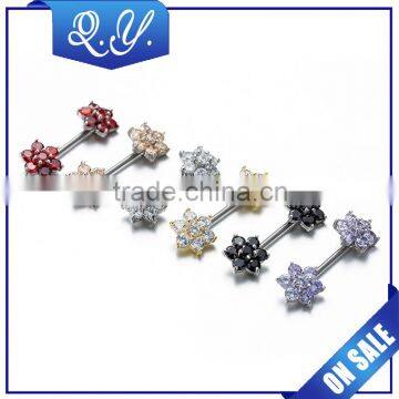 Colored Barbell Zircon Nipple Rings Unusual 316l Surgical Steel Vintage With Zircon Sexy Shield Nipple Piercing Jewelry