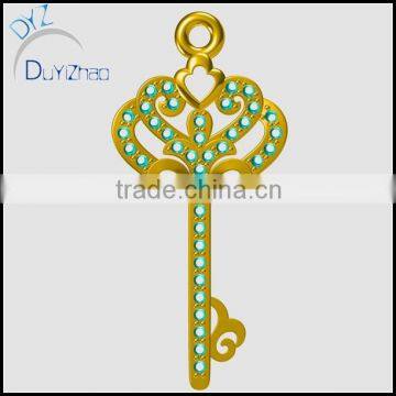 Gold Key Micro Pave Pendant,Handmade Key Necklace For Ladies, Gold CZ Necklece