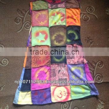 cotton hippie patch dress with hand brushed print dress length about 33-35 inch price 550 Nrs USD 6.87