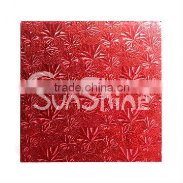 Corrugated board square 7" red coated--aluminum foil cake board