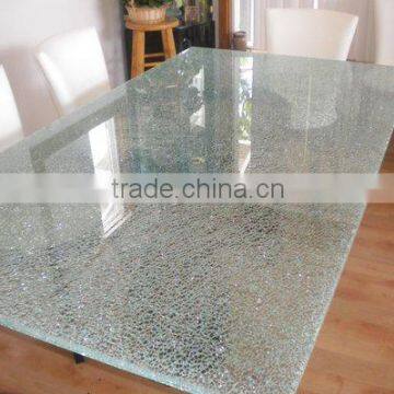 Tempered laminated ice crack glass dining table design