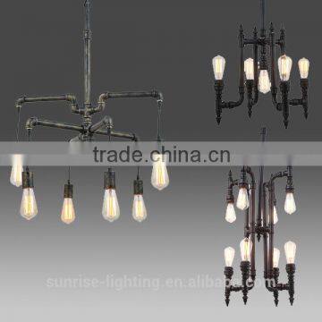 Industrial vintage water pipe chandelier lamp with adison bulb for bar and decoration