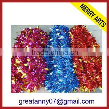 wholesale gold leaves decorated blue foil string tinsel for holiday colors