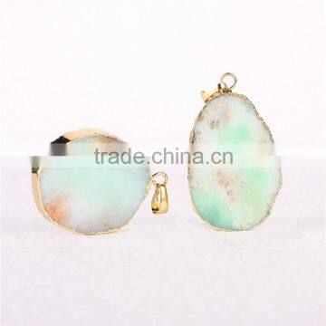 Golden Electroformed Edge Dyed Colors Owl Agate Druzy Drusy Quartz Stone Pendant Necklace--OEM Welcome