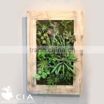 High quality wood framed home decorative succulent plants artificial wall art