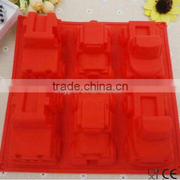 100% High Standard Food Grade Fda And Lfgb Hot Sale 6 Hole Silicone Car Cake Mold